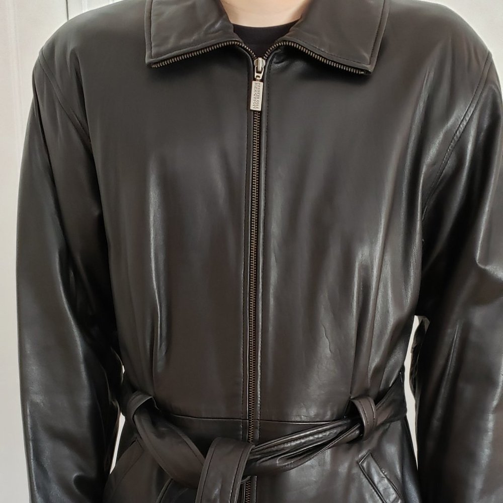 Kenneth Cole Reaction black leather belted jacket, women's M